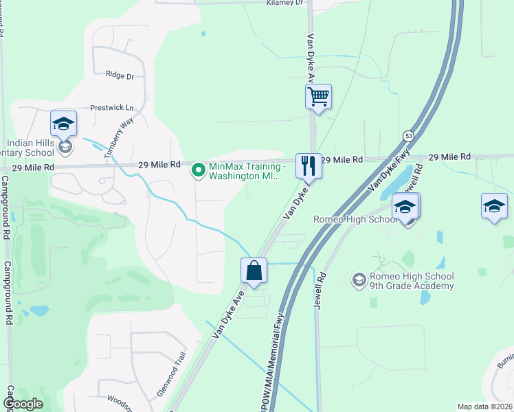 map of restaurants, bars, coffee shops, grocery stores, and more near 11360 29 Mile Road in Washington