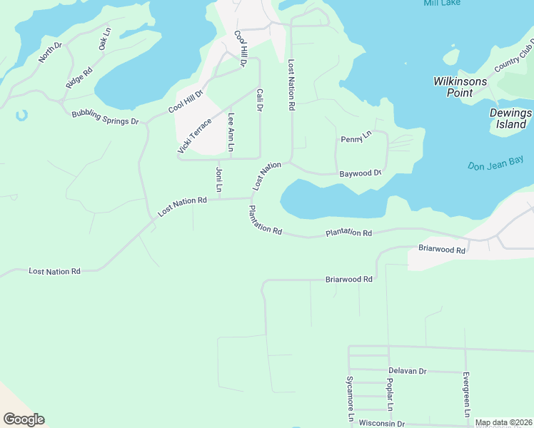map of restaurants, bars, coffee shops, grocery stores, and more near W5576 Plantation Road in Elkhorn