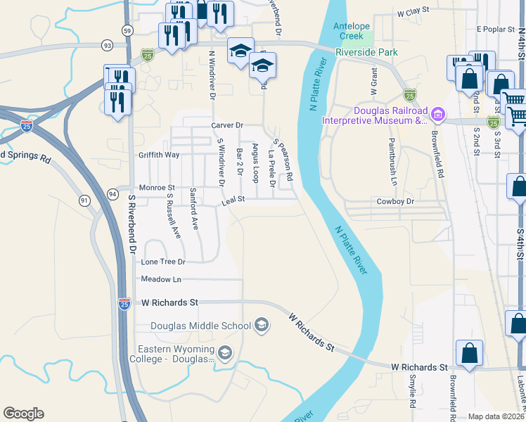 map of restaurants, bars, coffee shops, grocery stores, and more near 935 Leal St in Douglas