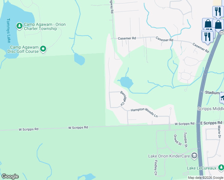 map of restaurants, bars, coffee shops, grocery stores, and more near 1657 Covington Woods Lane in Orion charter Township
