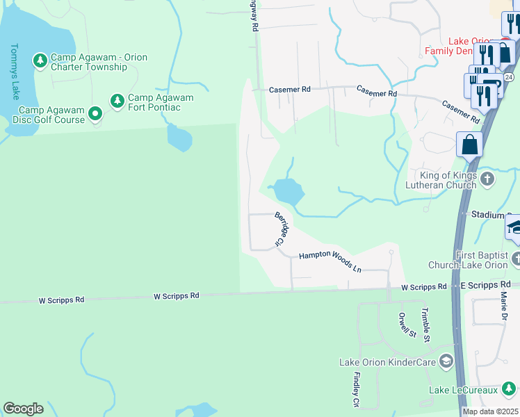 map of restaurants, bars, coffee shops, grocery stores, and more near 1657 Covington Woods Lane in Orion charter Township