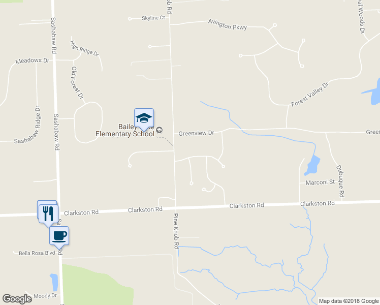 map of restaurants, bars, coffee shops, grocery stores, and more near 5478 Boyne Highland Trail in Clarkston