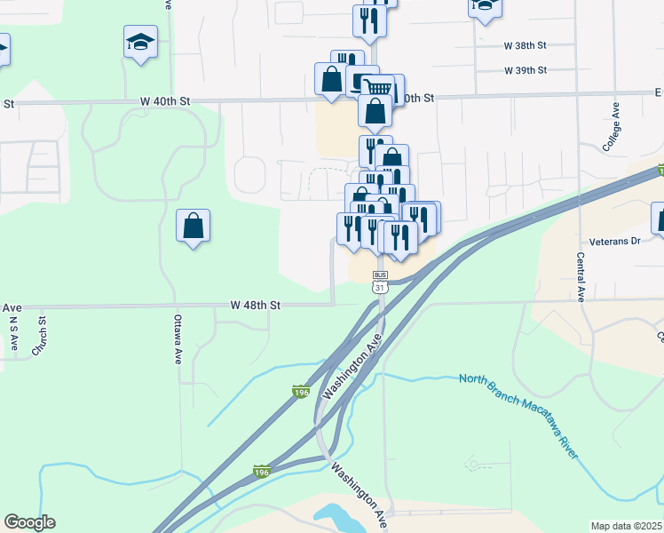map of restaurants, bars, coffee shops, grocery stores, and more near 868 Matt Urban Drive in Holland