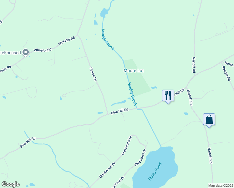 map of restaurants, bars, coffee shops, grocery stores, and more near 164 Pine Hill Road in Hollis