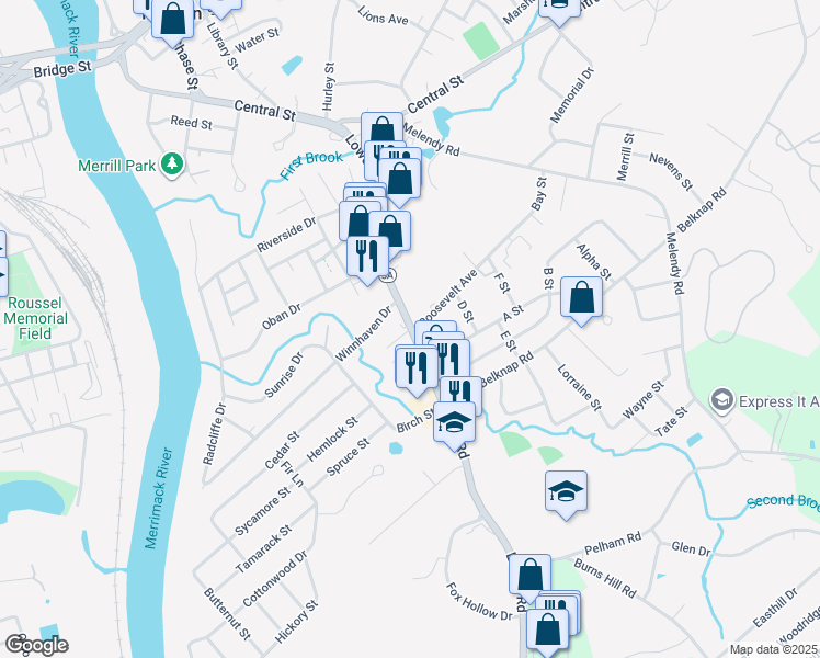 map of restaurants, bars, coffee shops, grocery stores, and more near 50 Roosevelt Avenue in Hudson