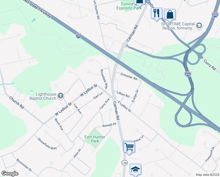 map of restaurants, bars, coffee shops, grocery stores, and more near 2015 Rosedale Way in Schenectady