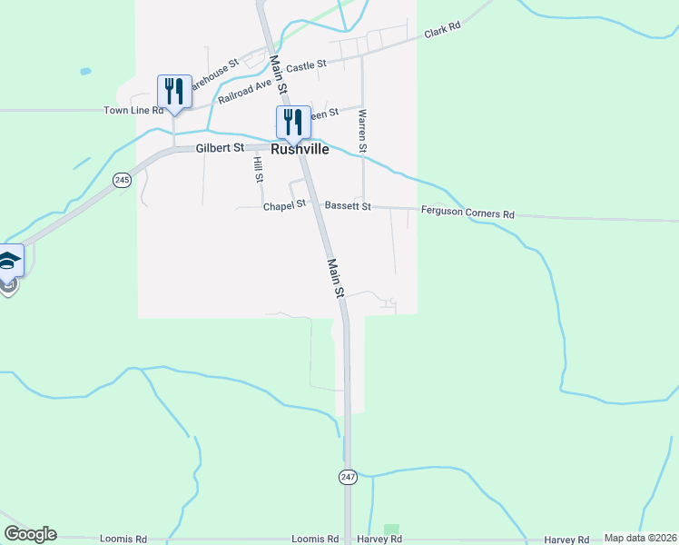 map of restaurants, bars, coffee shops, grocery stores, and more near 57 South Main Street in Rushville