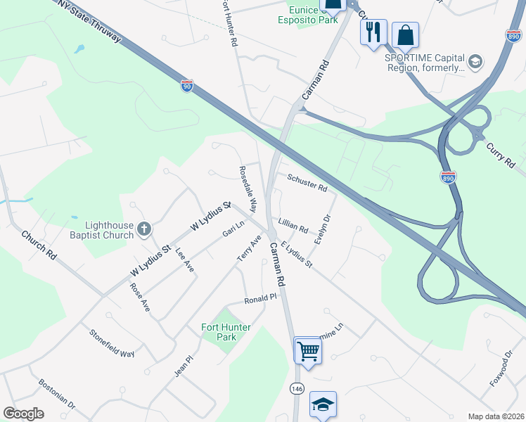 map of restaurants, bars, coffee shops, grocery stores, and more near 2015 Rosedale Way in Schenectady