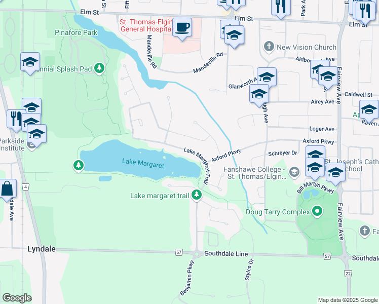 map of restaurants, bars, coffee shops, grocery stores, and more near 144 Lake Margaret Trail in St. Thomas