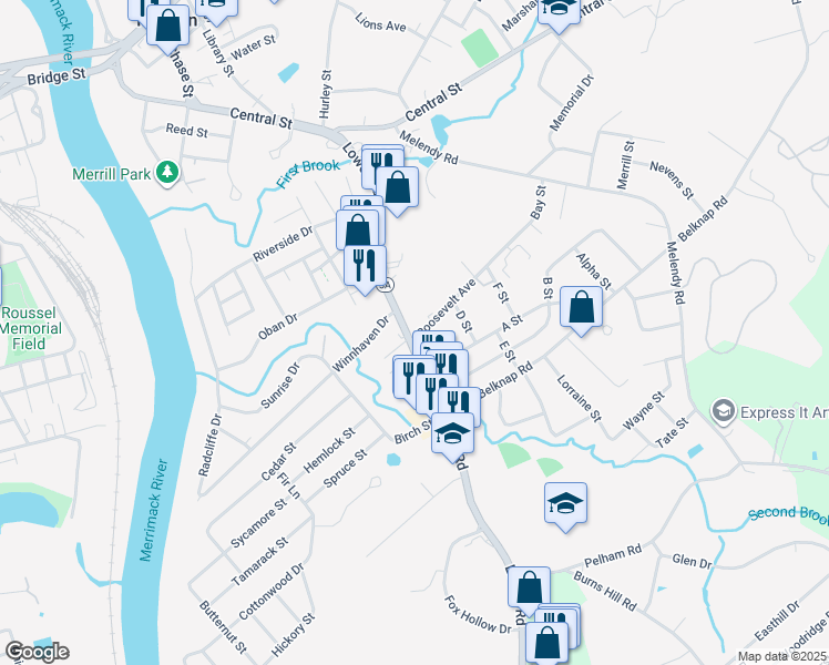 map of restaurants, bars, coffee shops, grocery stores, and more near 50 Roosevelt Avenue in Hudson