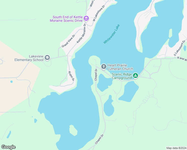 map of restaurants, bars, coffee shops, grocery stores, and more near N7309 Chapel Dr in Whitewater