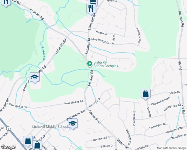 map of restaurants, bars, coffee shops, grocery stores, and more near 285 Consaul Road in Albany