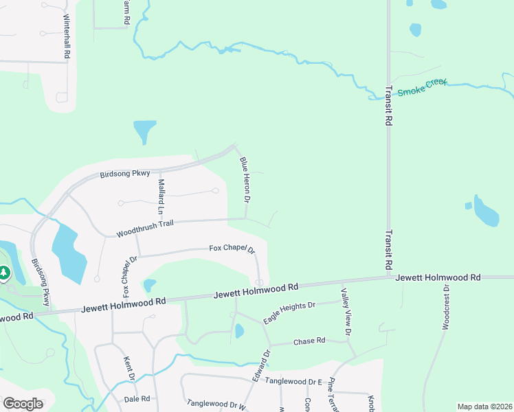 map of restaurants, bars, coffee shops, grocery stores, and more near 52 Woodthrush Trail in Orchard Park