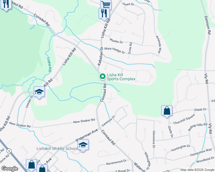 map of restaurants, bars, coffee shops, grocery stores, and more near 289 Consaul Road in Albany