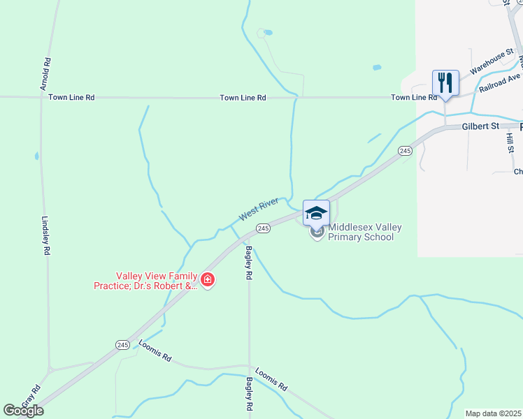 map of restaurants, bars, coffee shops, grocery stores, and more near 164 Highway 245 in Rushville