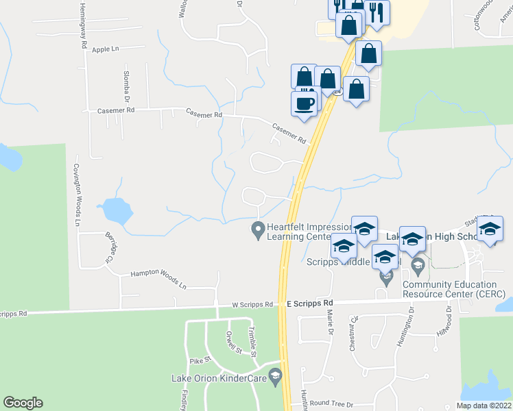 map of restaurants, bars, coffee shops, grocery stores, and more near 1706 Barrington Court in Orion charter Township