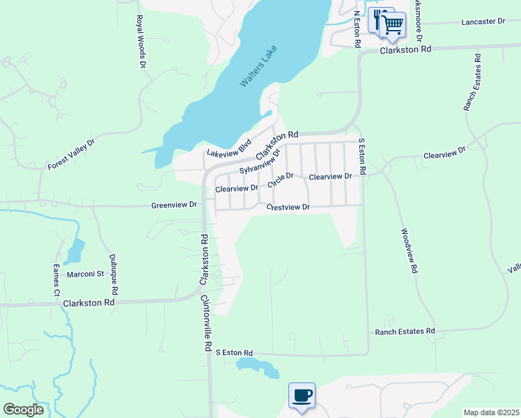 map of restaurants, bars, coffee shops, grocery stores, and more near 4965 Crestview Drive in Clarkston