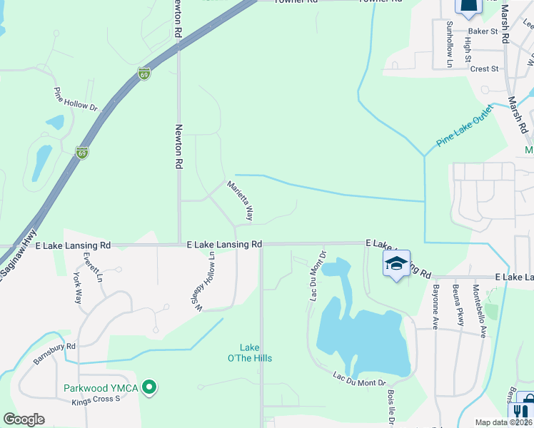 map of restaurants, bars, coffee shops, grocery stores, and more near 2133 Isaac Lane in East Lansing