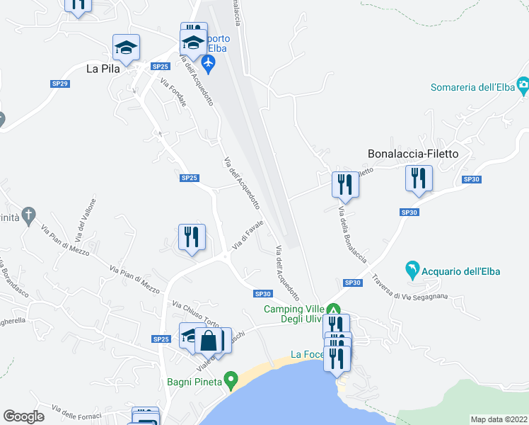 map of restaurants, bars, coffee shops, grocery stores, and more near 1011 Via dell'Acquedotto in Provincia di Livorno