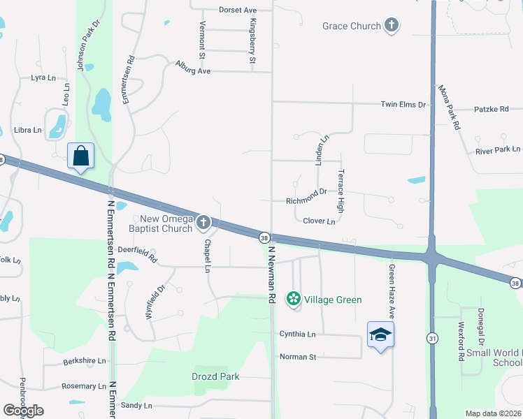 map of restaurants, bars, coffee shops, grocery stores, and more near 3110 North Newman Road in Racine