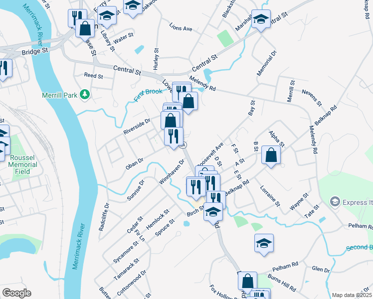 map of restaurants, bars, coffee shops, grocery stores, and more near 48 Lowell Road in Hudson