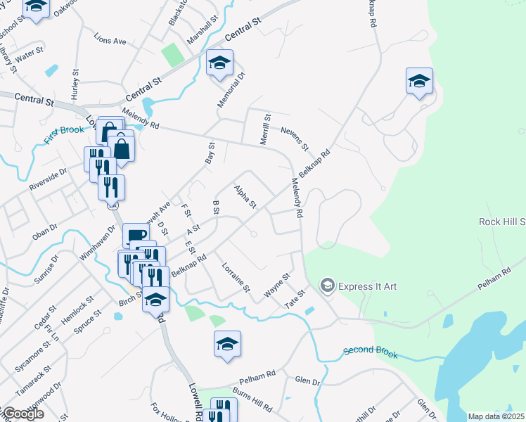map of restaurants, bars, coffee shops, grocery stores, and more near 44 Belknap Road in Hudson