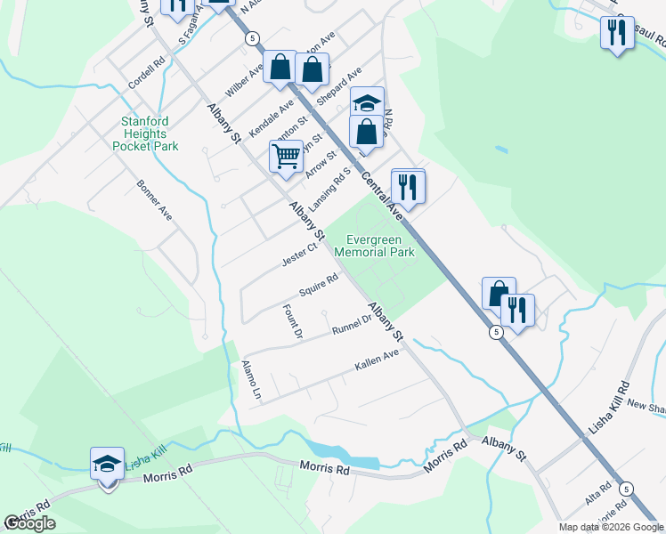map of restaurants, bars, coffee shops, grocery stores, and more near 4004 Albany Street in Schenectady