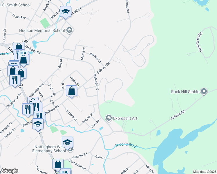 map of restaurants, bars, coffee shops, grocery stores, and more near 109 Overlook Circle in Hudson