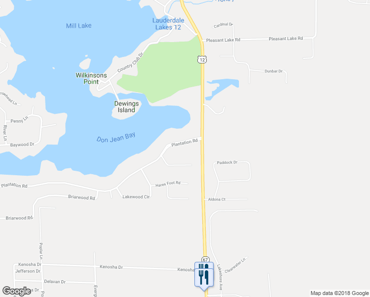 map of restaurants, bars, coffee shops, grocery stores, and more near W5133 Plantation Road in Elkhorn