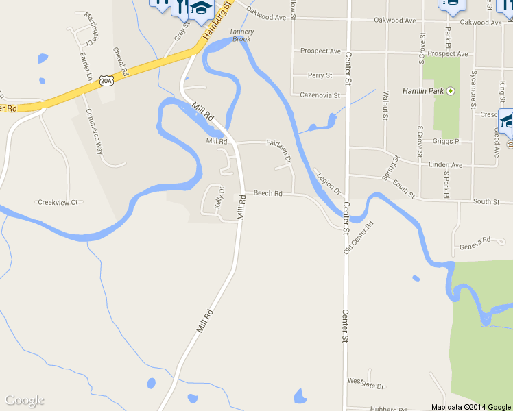 map of restaurants, bars, coffee shops, grocery stores, and more near 111 Beech Road in East Aurora