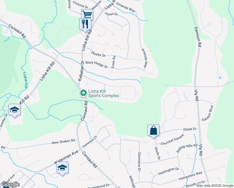 map of restaurants, bars, coffee shops, grocery stores, and more near 78 Shinnecock Hills Drive in Albany
