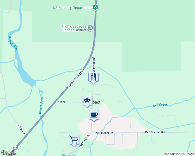 map of restaurants, bars, coffee shops, grocery stores, and more near 39 Mill Creek Drive in Prospect