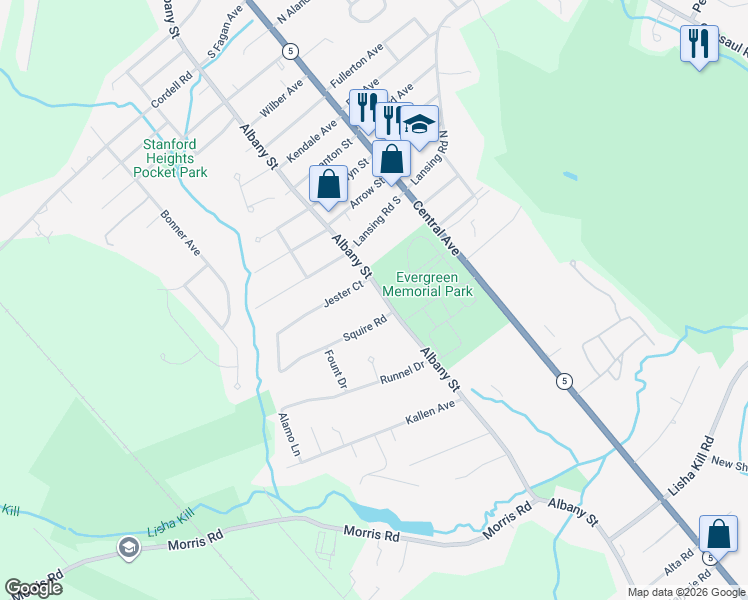 map of restaurants, bars, coffee shops, grocery stores, and more near 4004 Albany Street in Schenectady