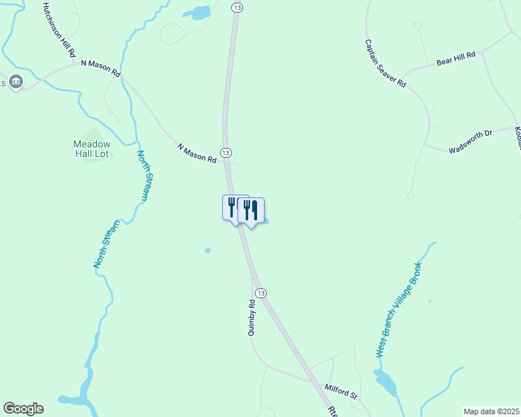 map of restaurants, bars, coffee shops, grocery stores, and more near 201 Route 13 in Brookline