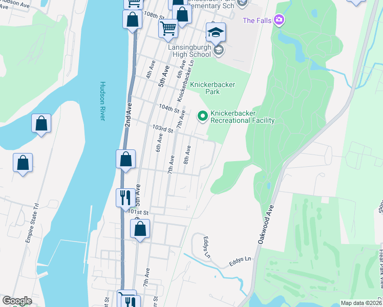 map of restaurants, bars, coffee shops, grocery stores, and more near 160 8th Avenue in Troy