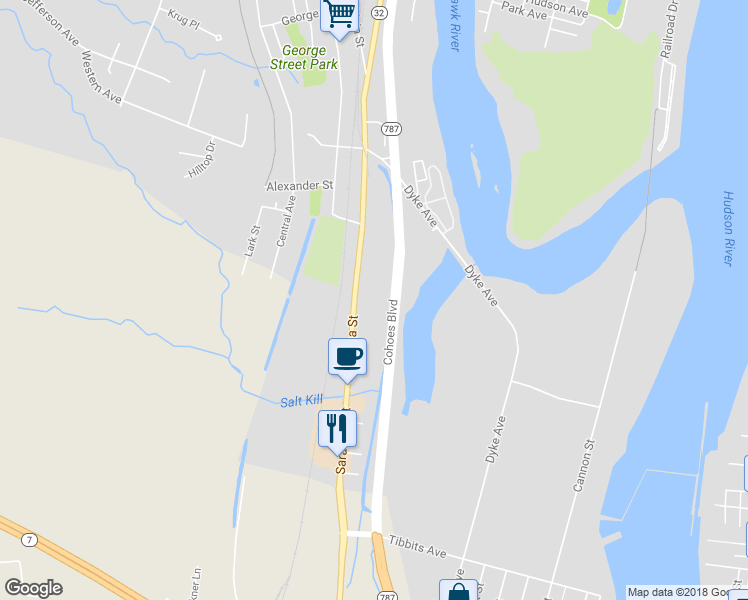 map of restaurants, bars, coffee shops, grocery stores, and more near 503 Saratoga Street in Cohoes