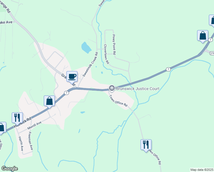 map of restaurants, bars, coffee shops, grocery stores, and more near 1027 Hoosick Road in Troy