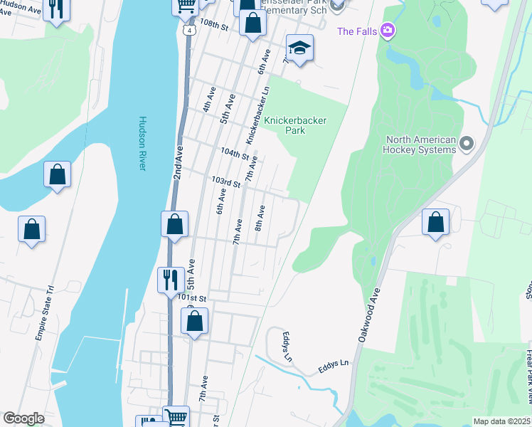 map of restaurants, bars, coffee shops, grocery stores, and more near 160 8th Avenue in Troy
