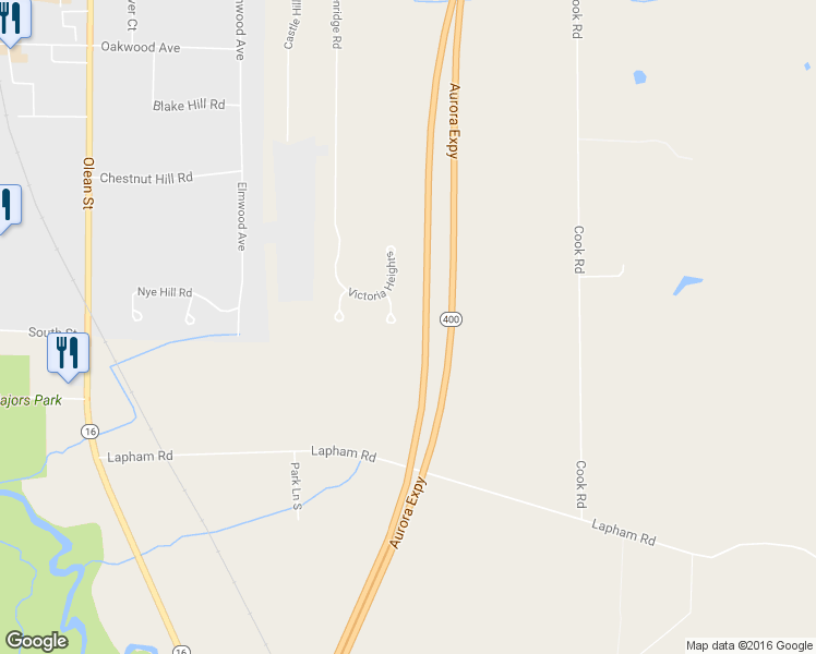 map of restaurants, bars, coffee shops, grocery stores, and more near 4 Morningside Court in East Aurora