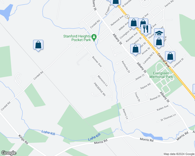 map of restaurants, bars, coffee shops, grocery stores, and more near 1 Morocco Lane in Schenectady