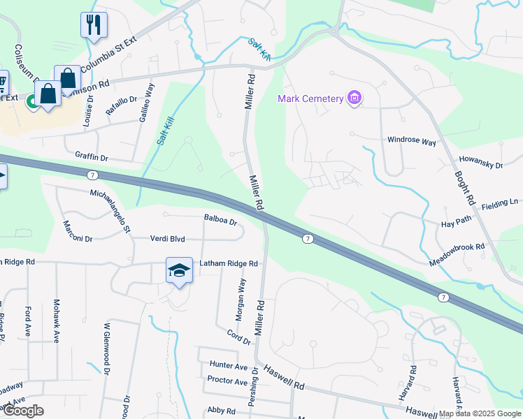 map of restaurants, bars, coffee shops, grocery stores, and more near 43 Miller Road in Watervliet