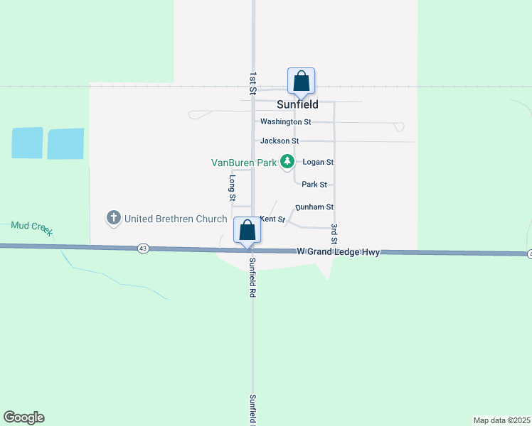 map of restaurants, bars, coffee shops, grocery stores, and more near 398 Lee Street in Sunfield
