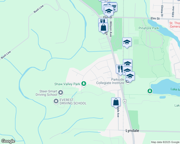 map of restaurants, bars, coffee shops, grocery stores, and more near 68 Shaw Valley Drive in St. Thomas