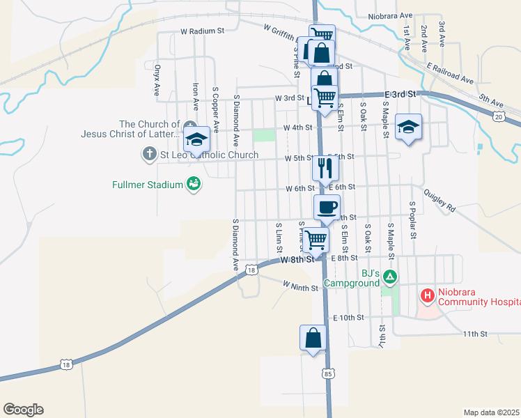 map of restaurants, bars, coffee shops, grocery stores, and more near 617 South Barrett Boulevard in Lusk