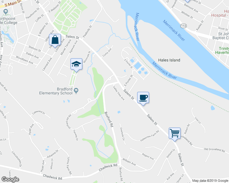 map of restaurants, bars, coffee shops, grocery stores, and more near 77 Valley View Avenue in Haverhill
