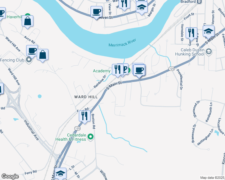 map of restaurants, bars, coffee shops, grocery stores, and more near 10 Alton Avenue in Haverhill