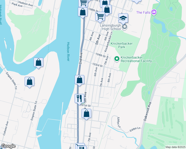 map of restaurants, bars, coffee shops, grocery stores, and more near 141 6th Avenue in Troy