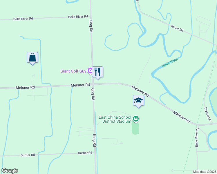 map of restaurants, bars, coffee shops, grocery stores, and more near 4945 Meisner Road in China Township