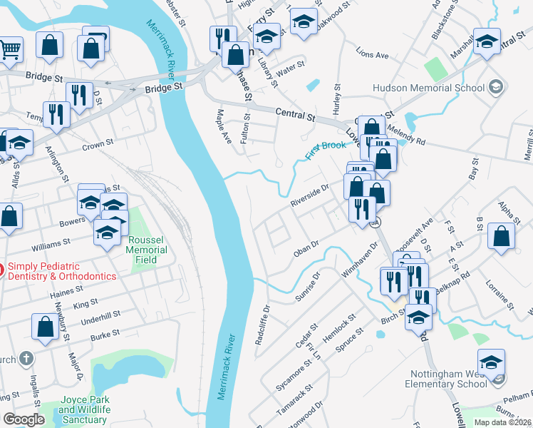 map of restaurants, bars, coffee shops, grocery stores, and more near 41b Riverside Drive in Hudson