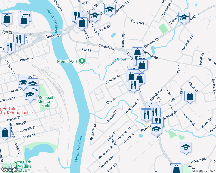 map of restaurants, bars, coffee shops, grocery stores, and more near 19 Andrews Avenue in Hudson